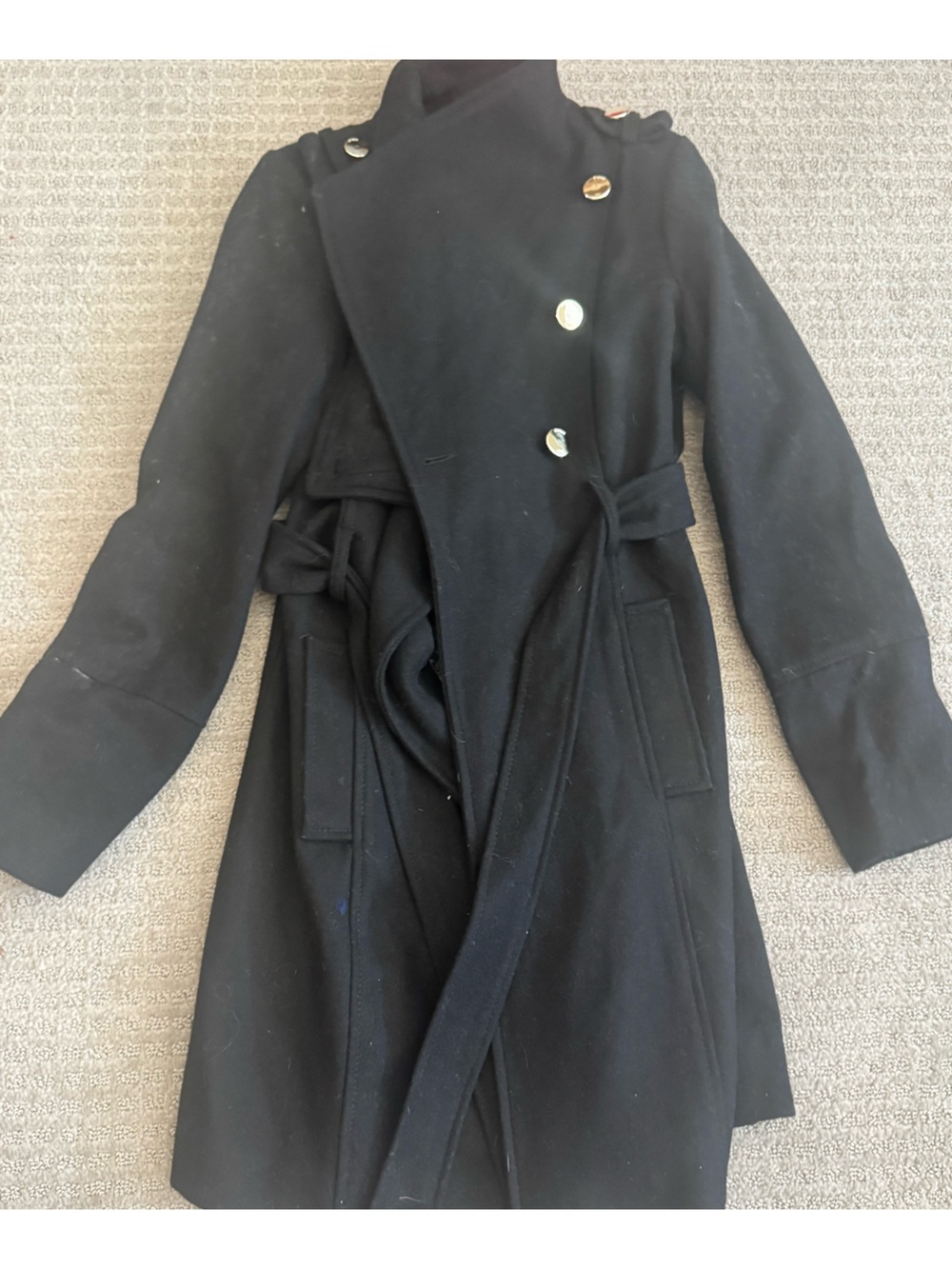 Guess Black Double-Breasted Belted Trench Coat